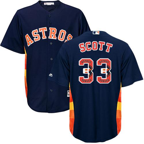 Astros #33 Mike Scott Navy Blue Team Logo Fashion Stitched MLB Jersey - Click Image to Close